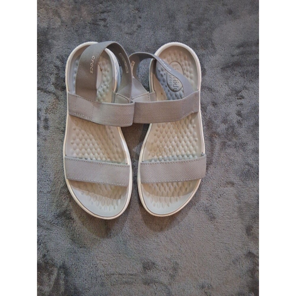 Crocs Literide Stretch Straps Sandals Gray Open Toe Sling back Cushion Womans 7